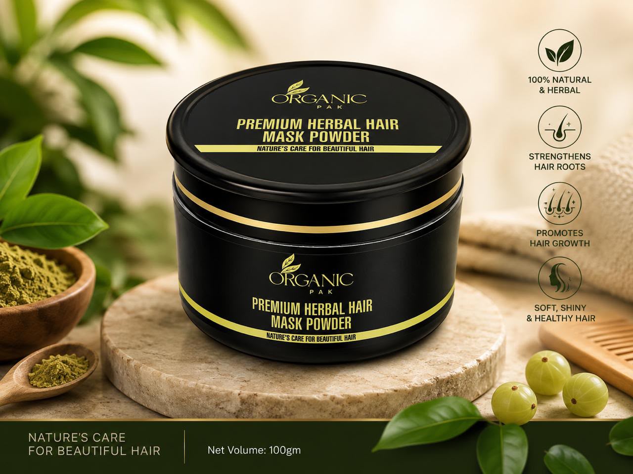 Organic Pak Premium Herbal Hair Mask Powder | 100% Natural Hair Treatment | 100g