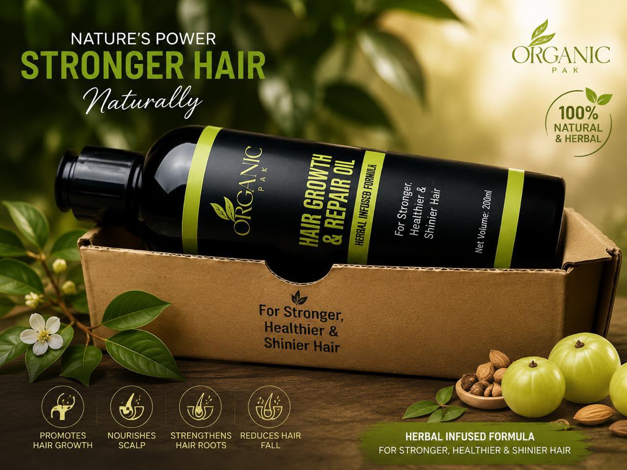 Organic Pak Hair Growth & Repair Oil | 100% Natural Herbal Hair Oil | 200ml
